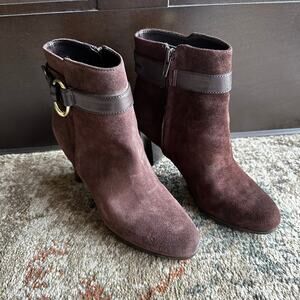 Ralph Lauren Suede Booties Myla Boots Harness Ankle Strap Dark Brown 7 Western